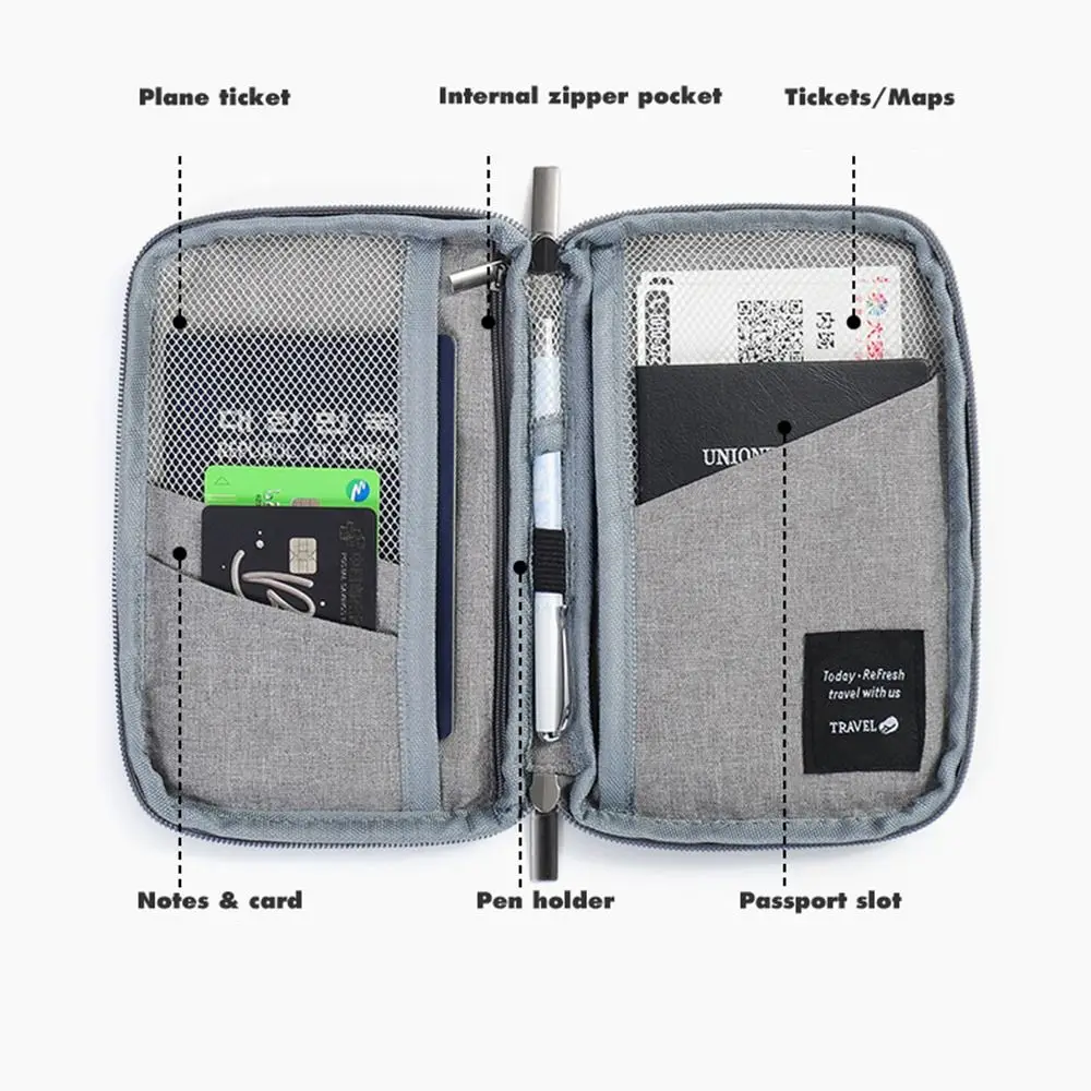 Travel Accessories Travel Wallet OX Cloth Ticket Holder Family Passport Holder Passport Protective Cover Zipper Document Case