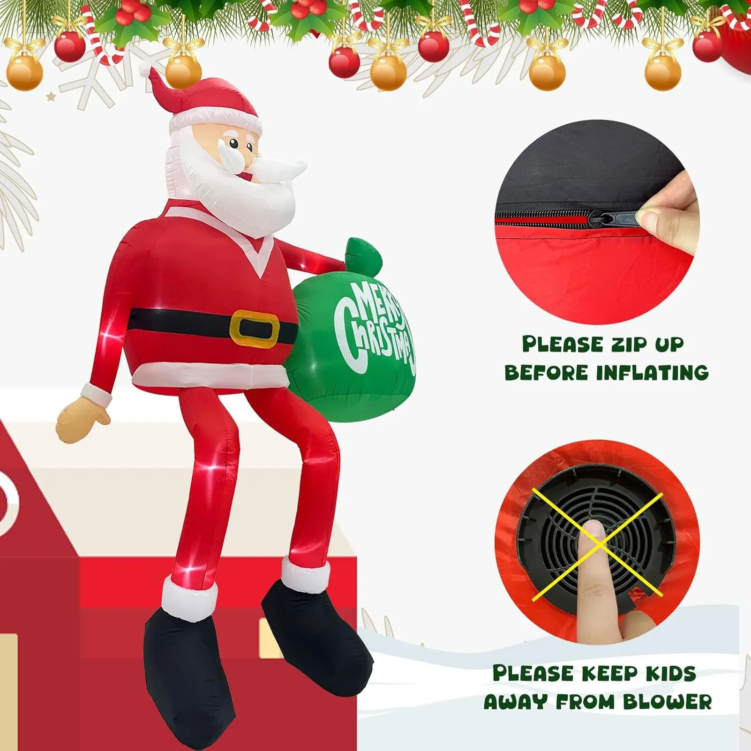 

2.4M/8FT Christmas Inflatables Climbing Santa Outdoor Model Built-in LED Lights for Outdoor Roof Xmas Courtyard lawn Decorations