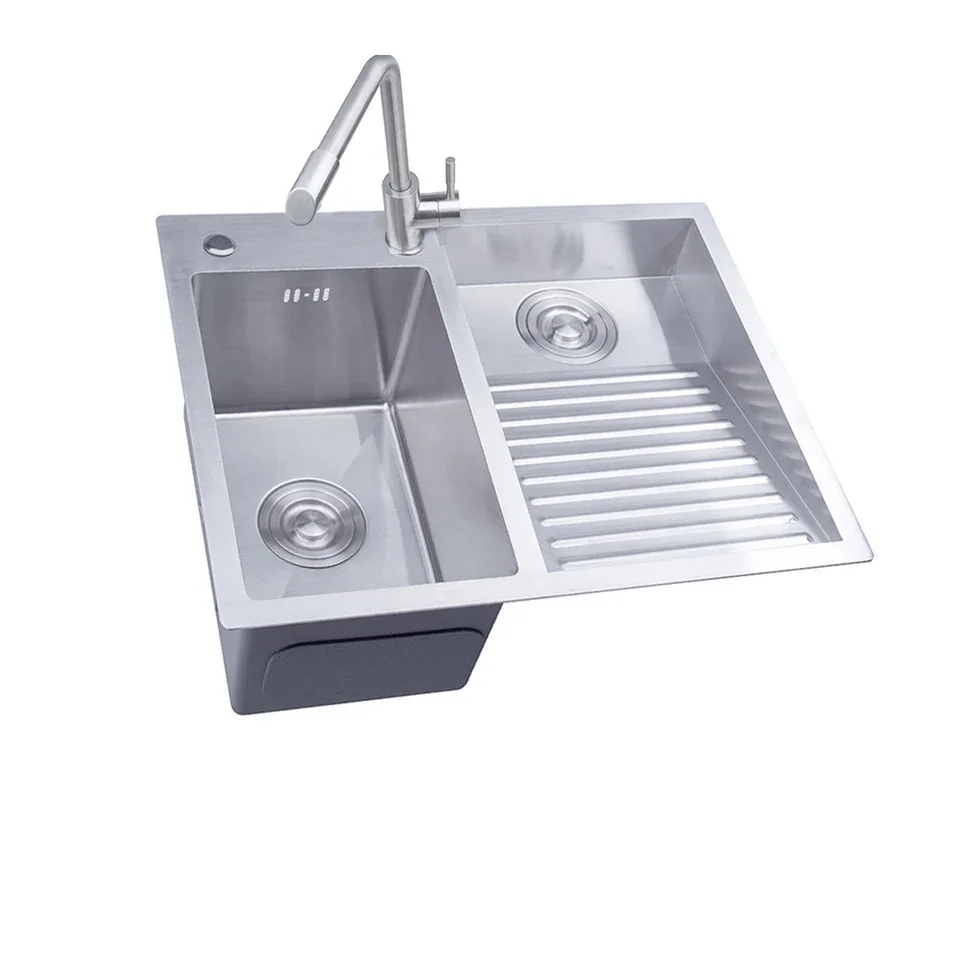 for (60x48cm) 304 Stainless Steel Manual Kitchen Sink Single Bowl Above Counter Or Undermount Set WitWashboard Dispensor Dainer