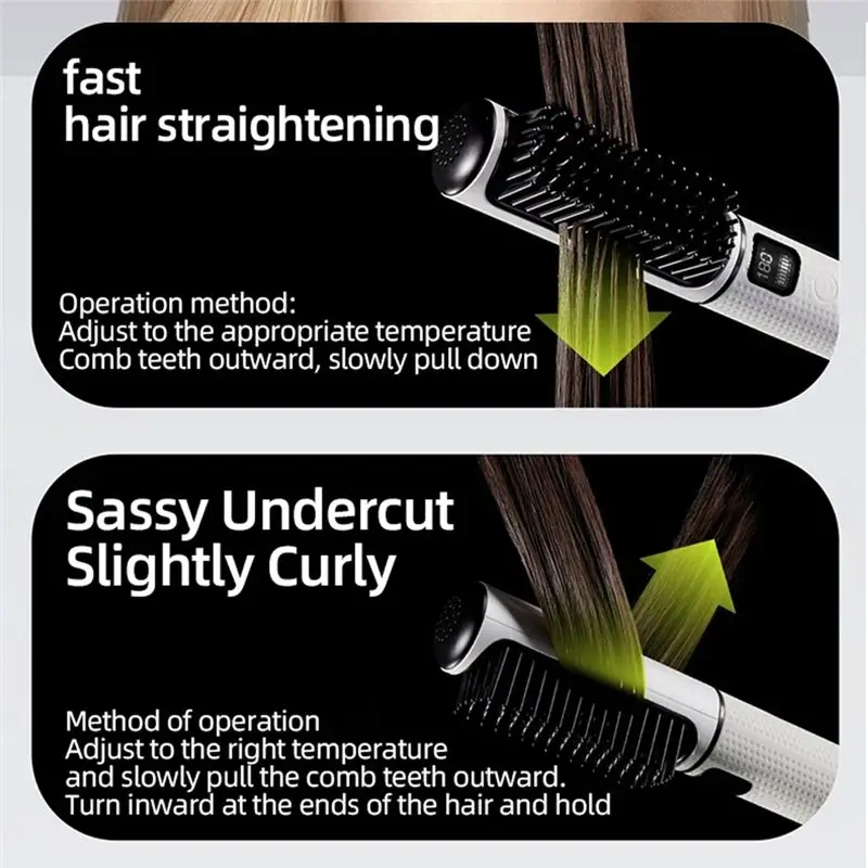 ABZA-All-In-One Negative Ion Wireless Styling Hair Straightening Brush For Effortless Beauty