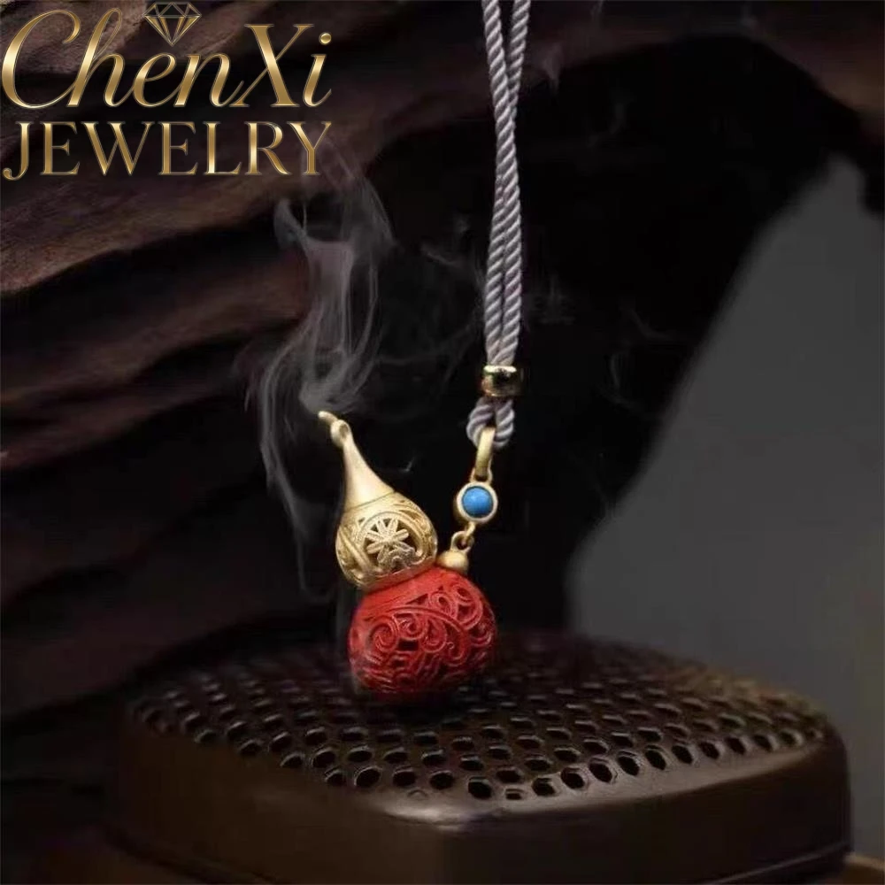 

High-End Cinnabar Hollowed-Out Gourd Pendant Luxury Quality Fashion Fine Jewelry Exquisite Elegant Amulets And Mascots Souvenir