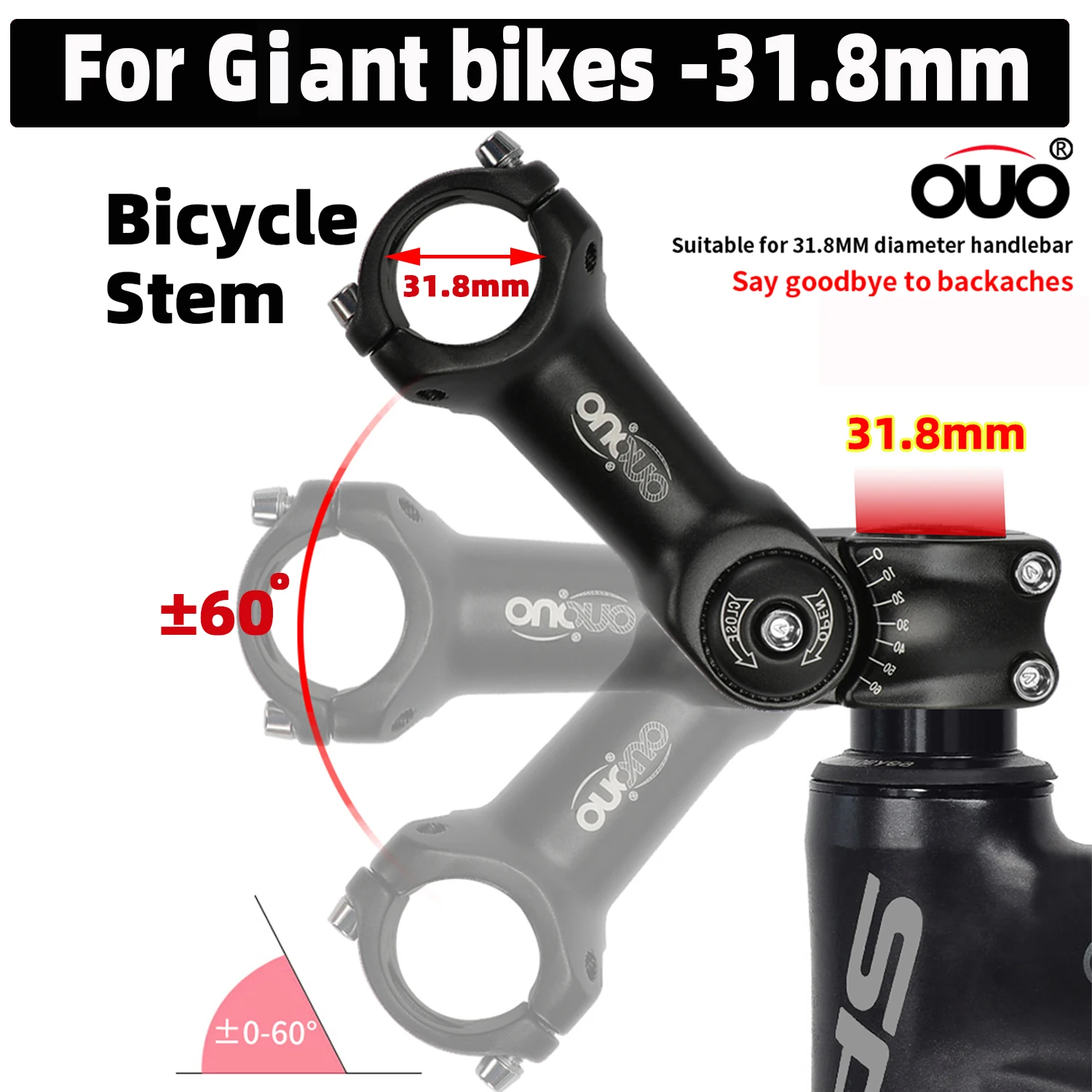 OUO Mtb Power CNC Adjustable Bicycle Stem Riser 31.8mm Bicycle Handlebar Stem For 31.8mm Bicycle Fork Bike Table Takeaway 0-60 D