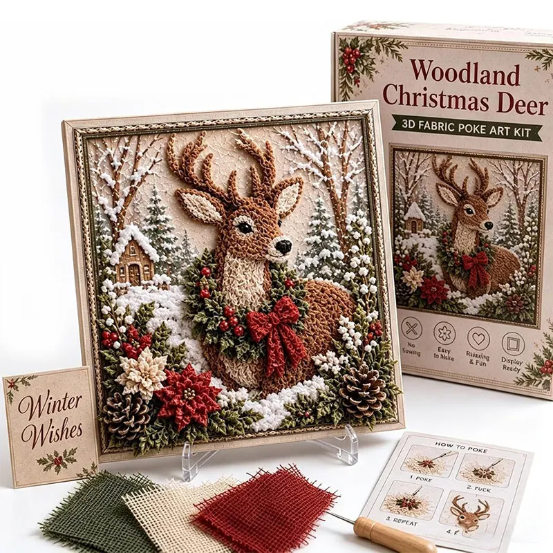3D Christmas Fabric Poke Art Kit Handmade DIY Fabric Poke Art Kit With Pre-Cut Squares Vintage Handmade Decoration For Beginners