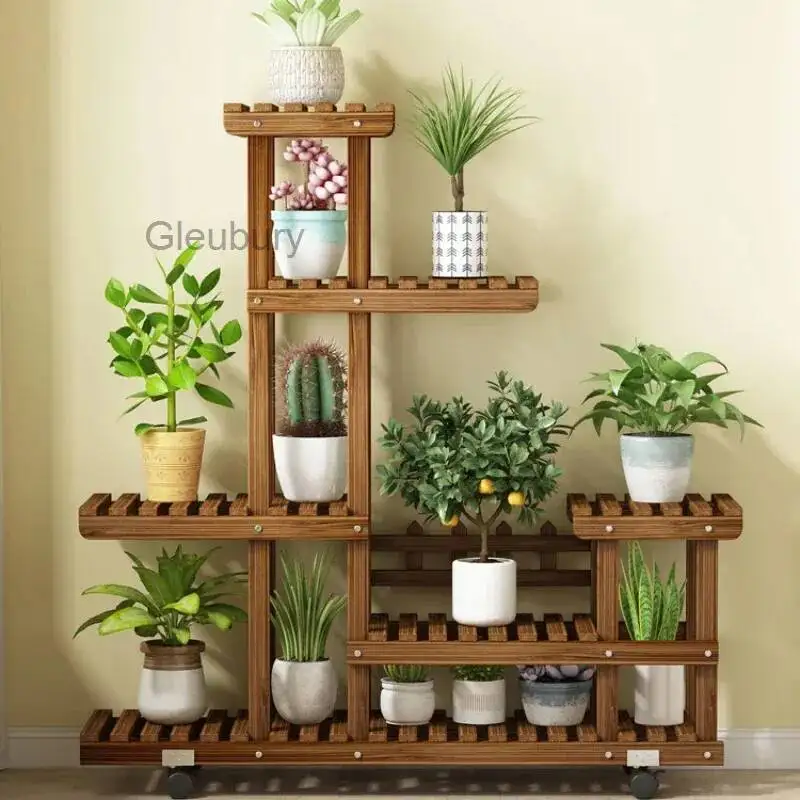 Garden Flower Stand Balcony Outdoor Modern Simple Solid Wood Living Room Flower Shelf Organizer Indoor Decoration Home Furniture