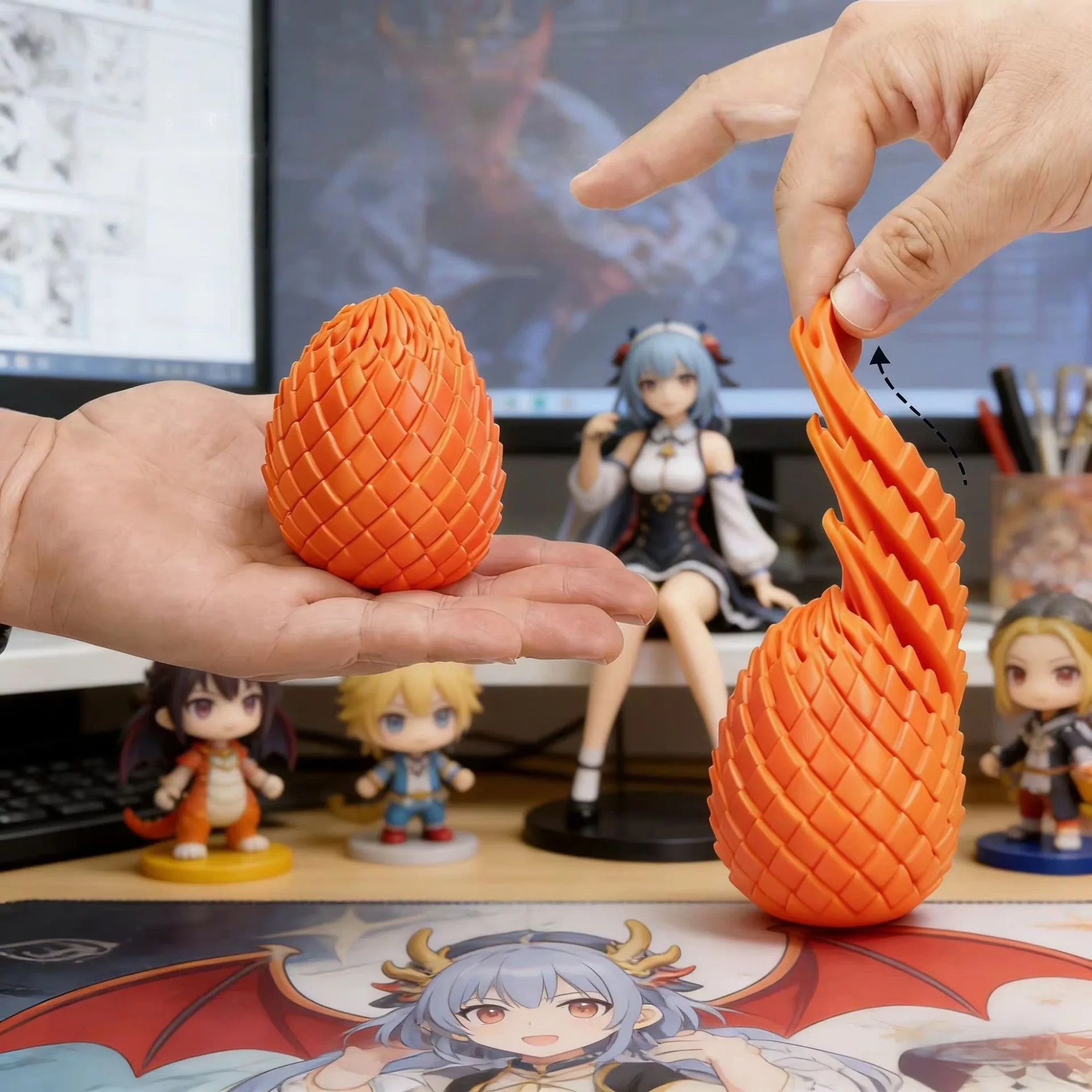 3D Printed Dragon Egg Desktop Decoration Ornaments Deformable Model Toys for Office Decompression Unique Gift Idea