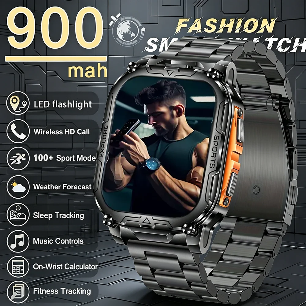 

2026 New 1000mAh Military Outdoor Smart Watch Men LED flashlight IP68 Waterproof Sports 2.01-inch Bluetooth Call Smartwatch