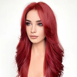 99J Burgundy Loose Wavy Synthetic Hair Lace Front Wigs with Baby Hair Glueless Transparent Wine Red Lace Wigs Daily Lolita Wigs