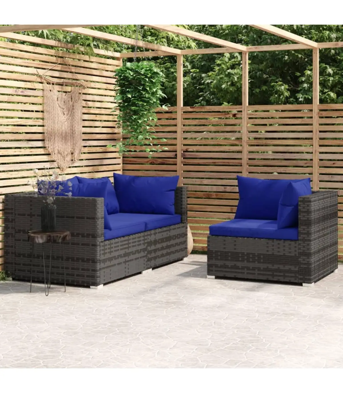 Modular outdoor sofas 3 PCs garden furniture Set and gray synthetic rattan cushions