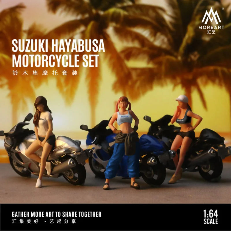 MoreArt 1:64 Suzuki Hayabayumi Motorcycle Pretty Girl Doll Model Set