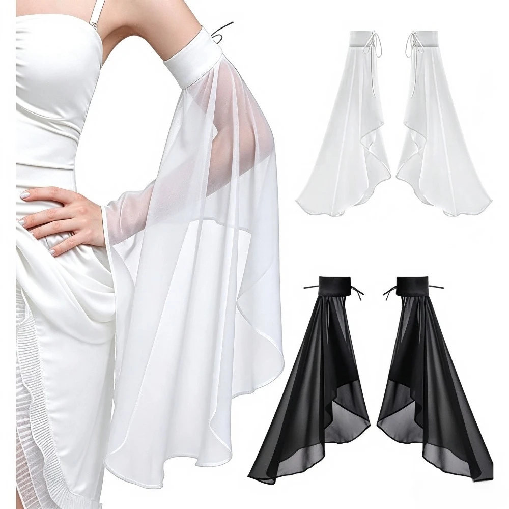 1Pair Flowy Chiffon Sleeve Cuffs Arm Warmers Tie Top Sheer Draped Sleeves for Women Gothic Fairy Dress Up Party Club Photoshoot