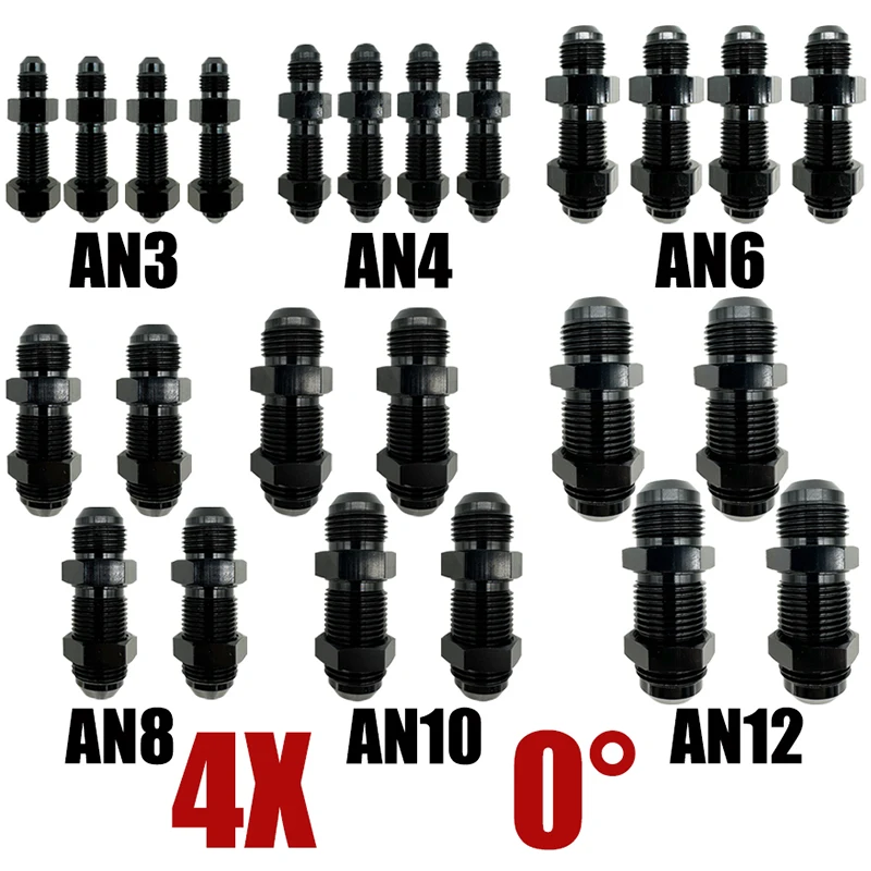 4X 0 Degree AN3 AN4 AN6 AN8 AN10 AN12 Male To Male Flare Bulkhead Fitting Aluminum Straight Adapter W/ Nut For Tab Rr Wirewall