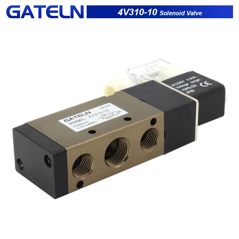 High quality 4V310-10  DC12V DC24V AC220V Pneumatic Solenoid Valve with Muffler 6mm 8mm 10mm 12mm quick fitting AC220V
