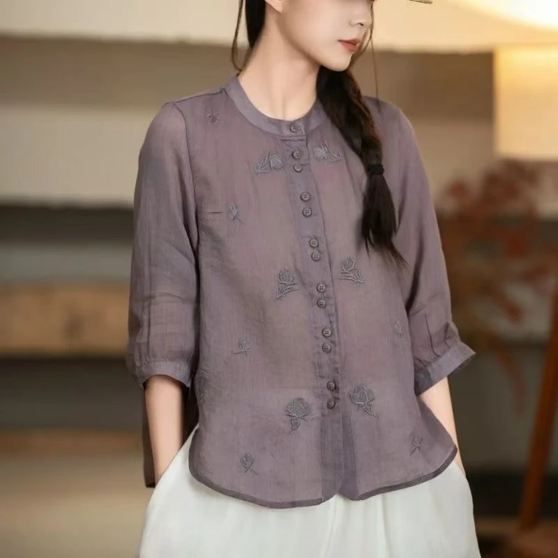 أنيقة الصيف القطن الكتان العرقية نمط التطريز خمر الملابس بلايز قمصان للنساء ملابس الشارع الشهير موضة غير رسمية