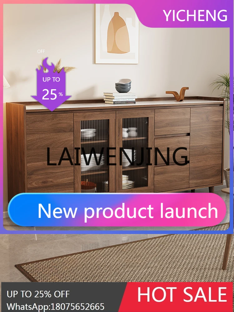 LYY Solid Wood Dining Edge Walnut Color Living Room Wine Cabinet Tea Kitchen Storage Hallway Storage Cabinet