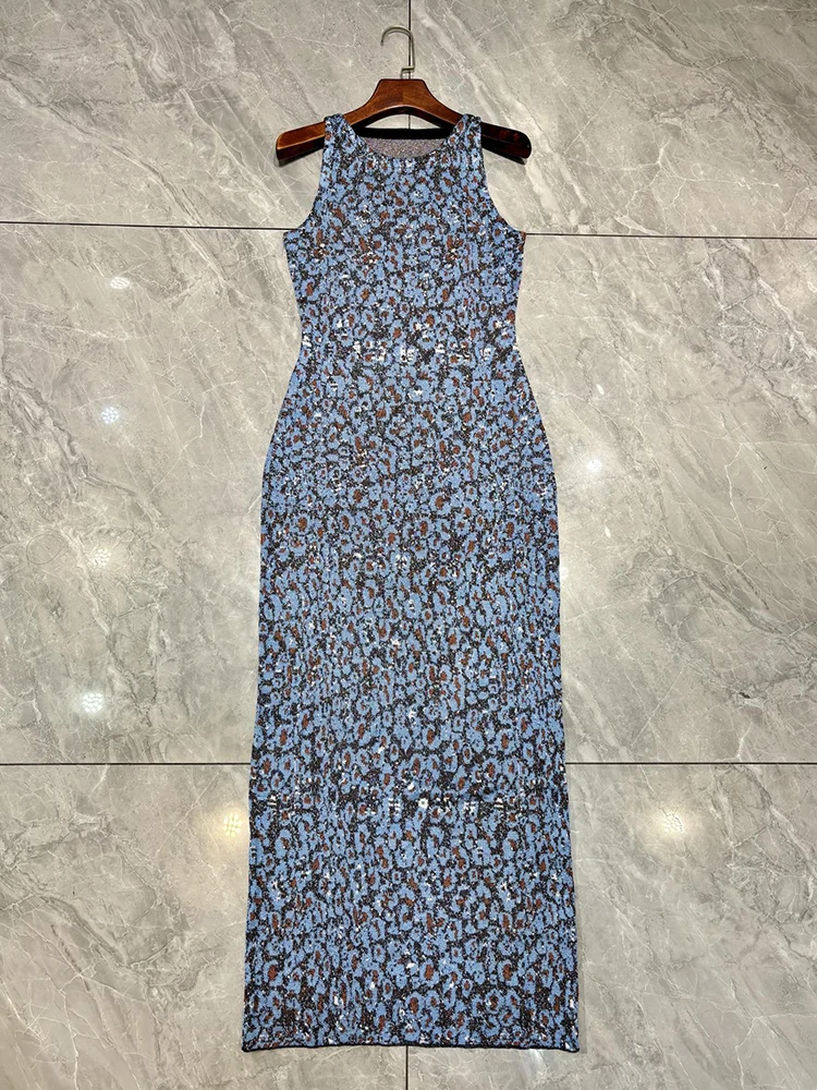 Summer Fashion Party Vintage Pattern Elegant Floor-Length Dress Women's O-Neck Sleeveless High Waist Buttock Covering Dresses