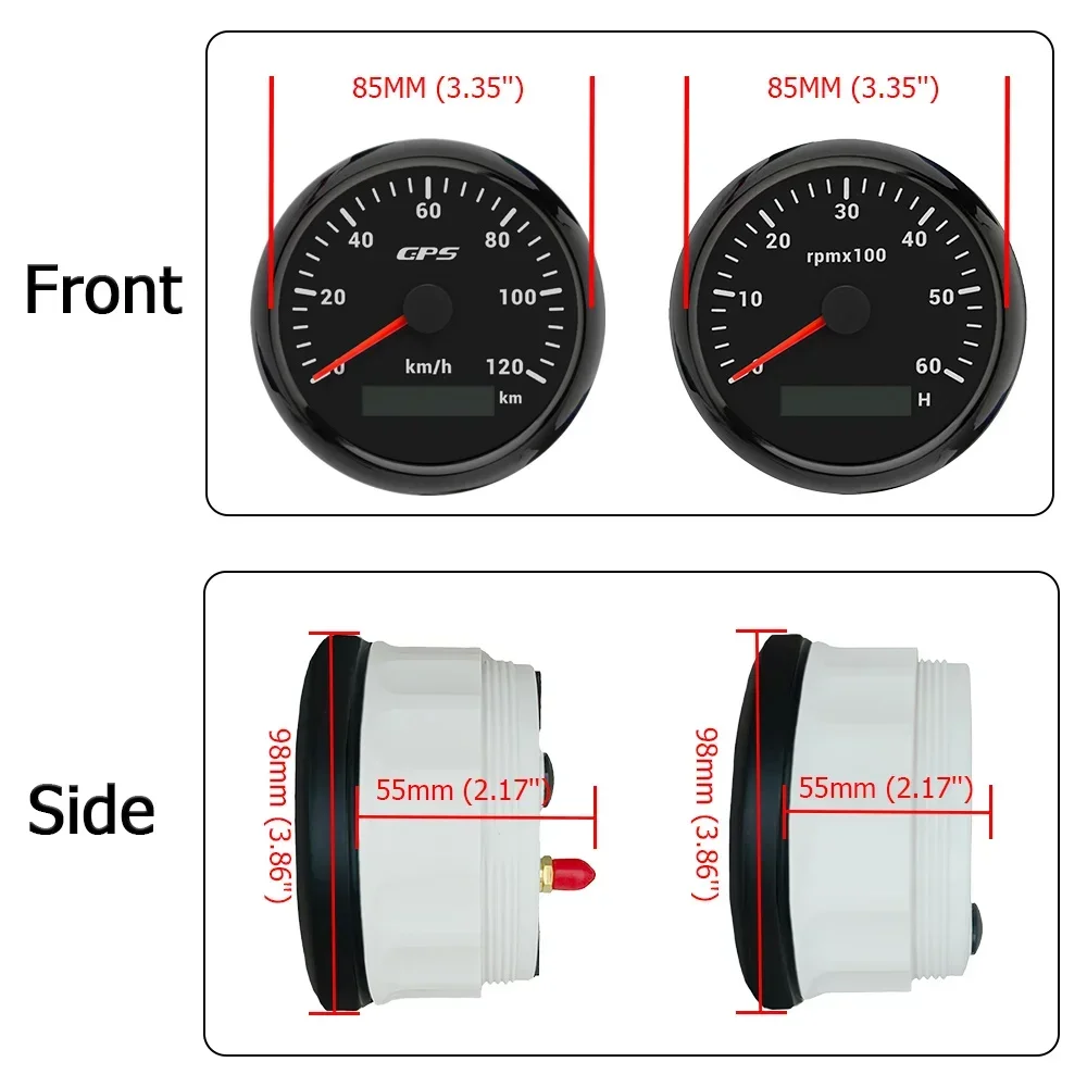 85mm GPS Speedometer 0-30km/h 60KMH 0-200KM/H + 0-6000RPM Tachometer with GPS Antenna and 7 Colors Backlight for Boat Universal