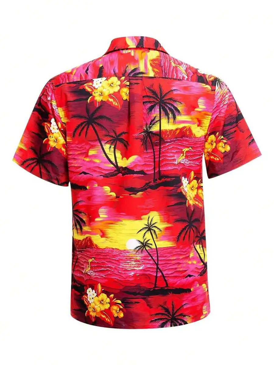 

Mens Hawaiian Shirt Short Sleeve Floral Button Down Beach Casual Tropical Vacation Top