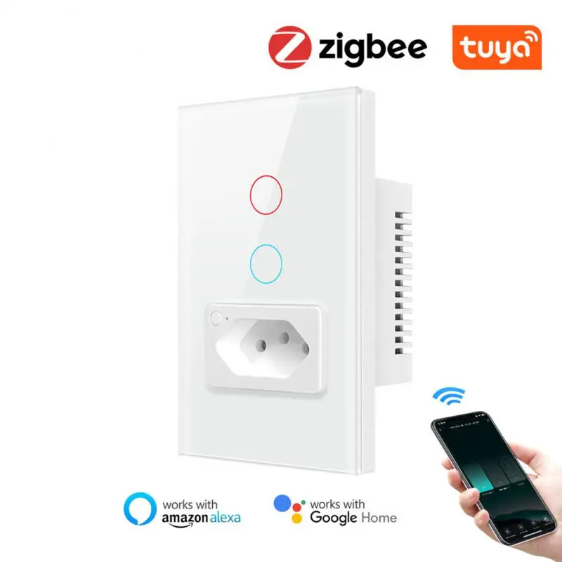 

Умный выключатель Zigbee, двухклавишный сенсорный выключатель с панелью из Бразилии, с поддержкой Alexa Google Home