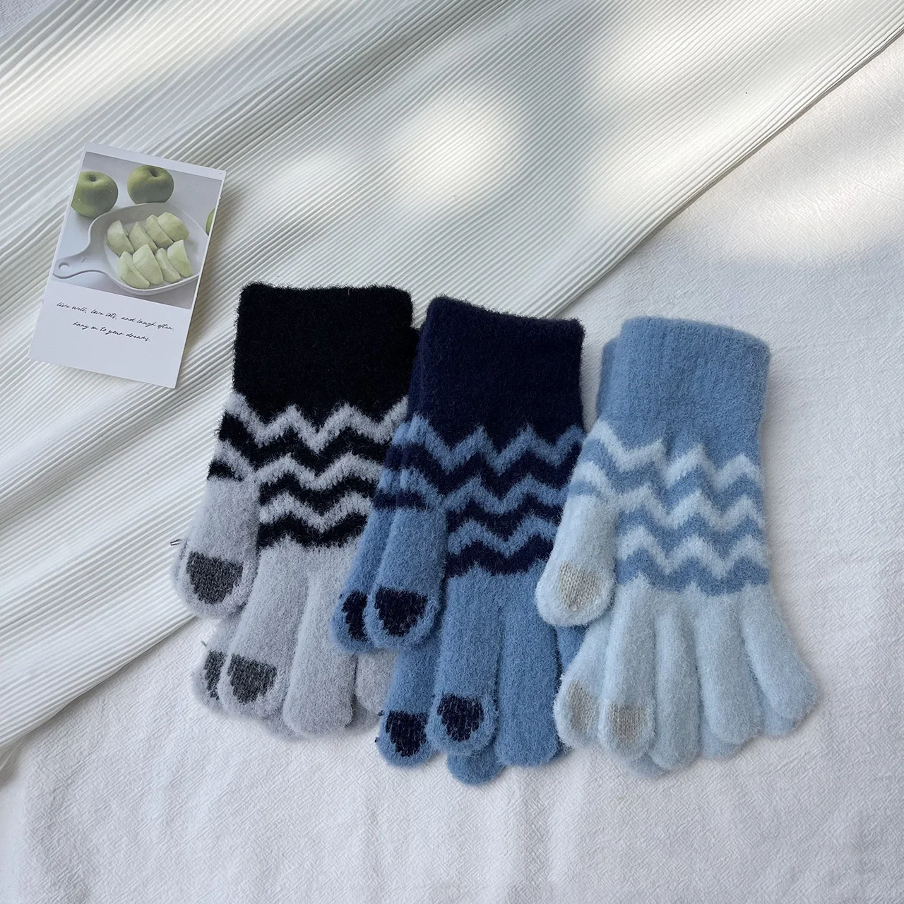 Touchscreen Handschoenen Dames Verdikt Gebreid Warm Mode Golvend Patroon Vijf vingers Imitatie Nertsen Lange vinger Handschoenen Groothandel