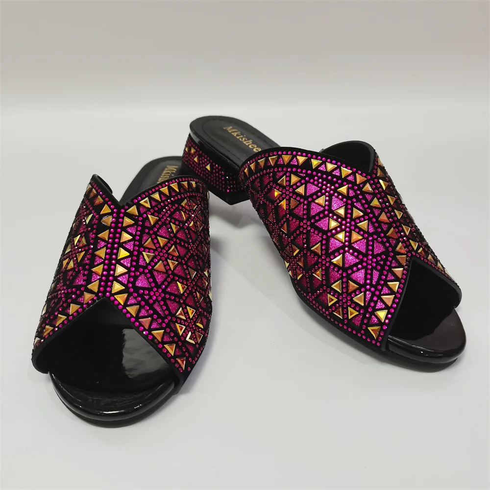 Fashion Women Rhinestone Shoes Comfortable Lady Casual Beach Shoes Rhinestone Slippers Female Peep-toe  Shoes F626-2