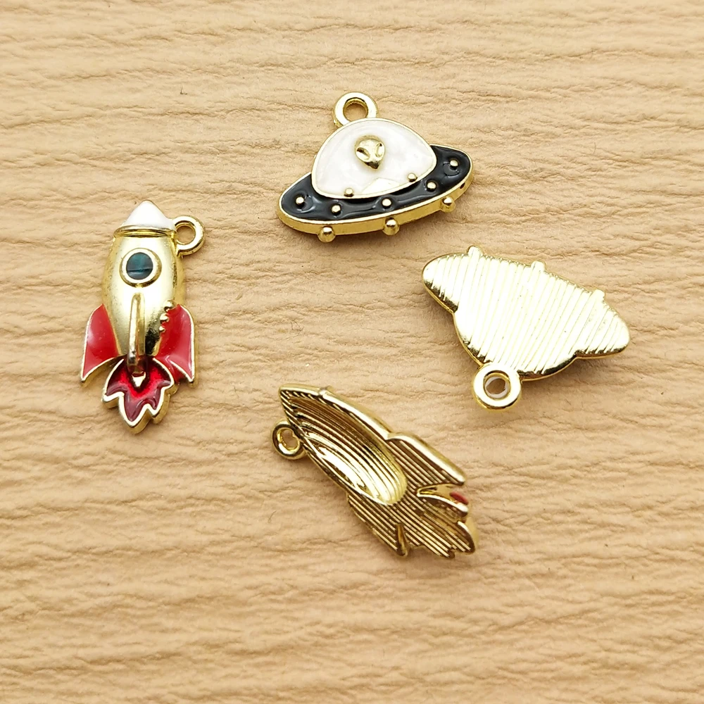 10pcs Enamel Rocket Charm for Jewelry Making Diy Accessories Zinc Alloy Gold Plated