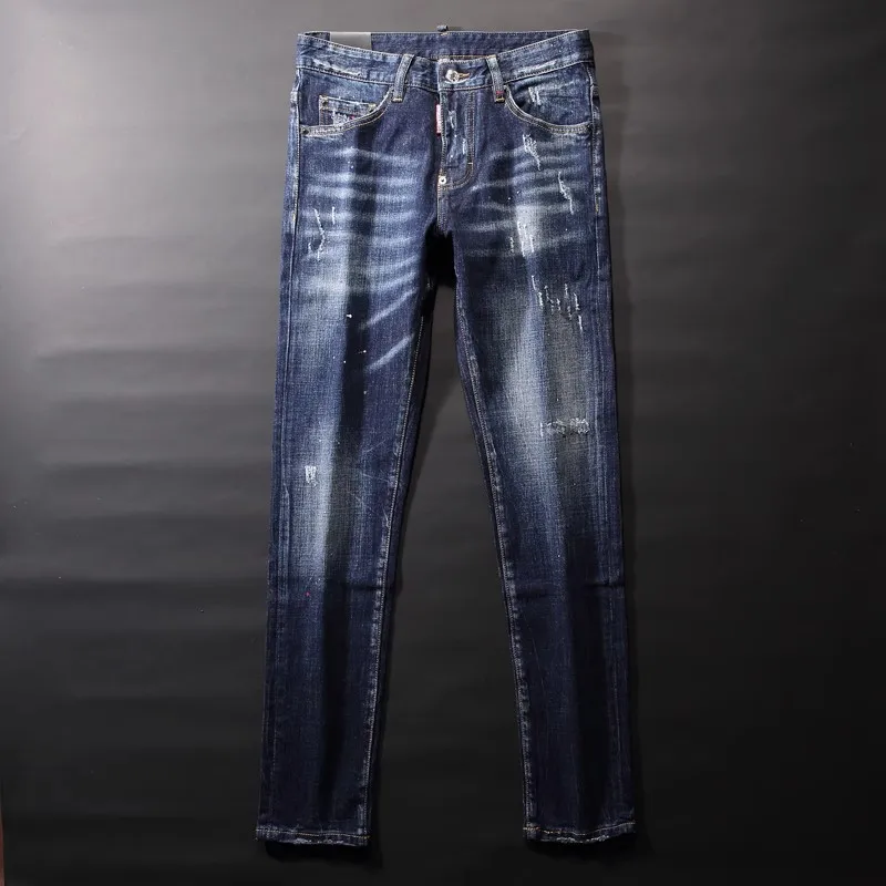 Celana Jeans pria sobek pas badan elastis Retro kualitas tinggi celana Jeans Vintage Pria celana Denim bermerek Hombre