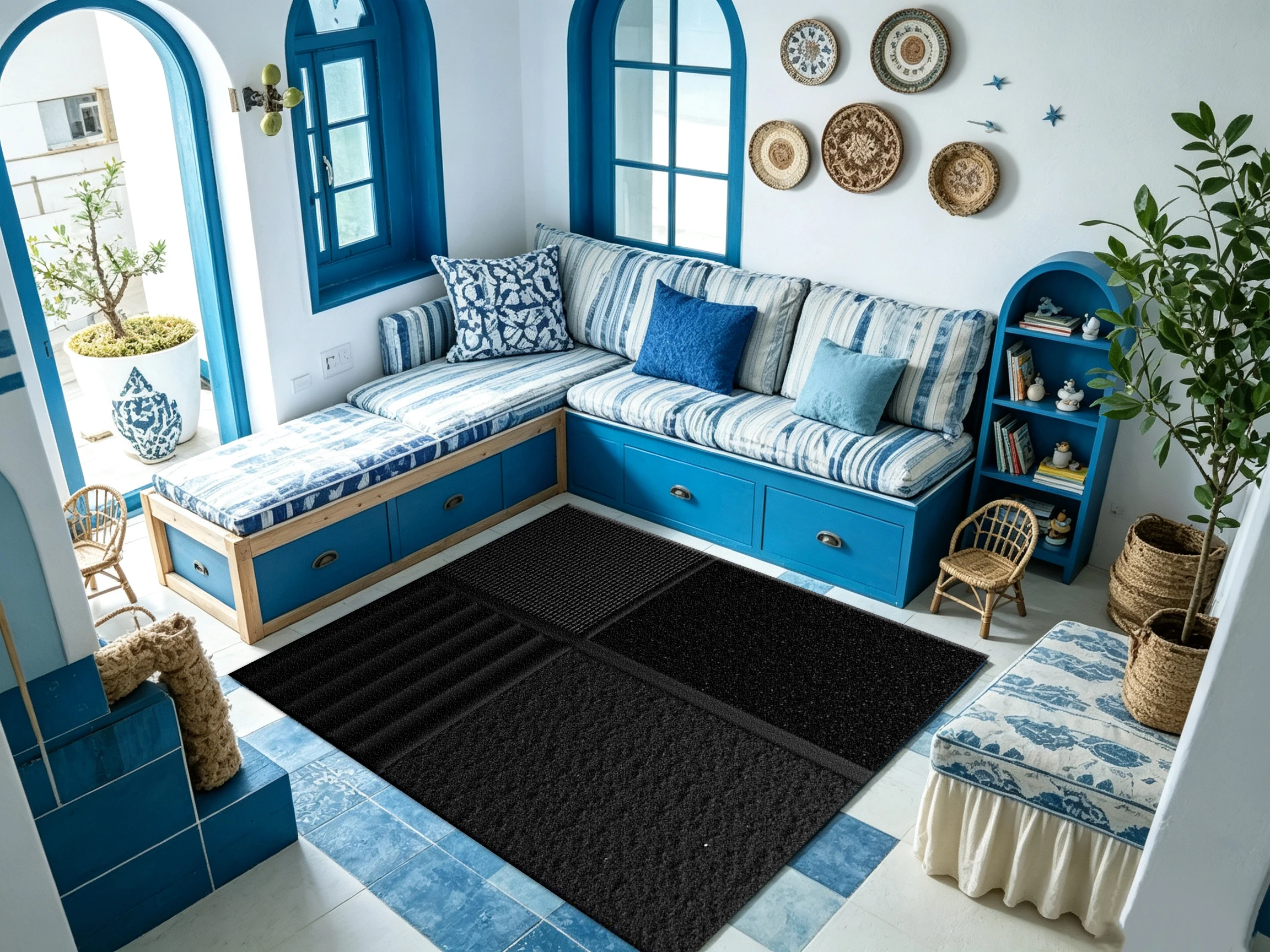 Modern Geometric Diamond-Shaped Carpet Floor Tiles with Classic Diamond Pattern, Suitable for Home Living Spaces