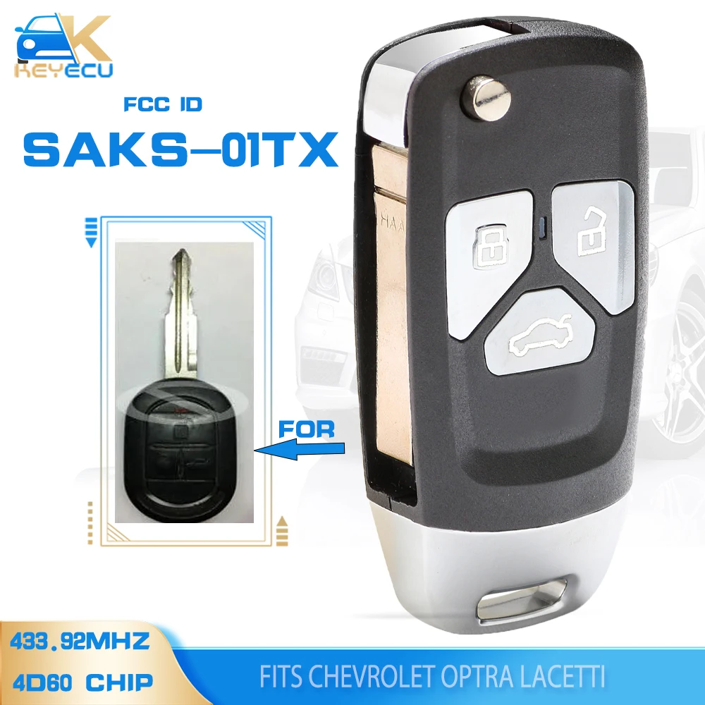 KEYECU FCC ID: SAKS-01TX Upgraded Remote Key Fob 433.92MHz 4D60 Chip for Chevrolet Optra Lacetti Nubira