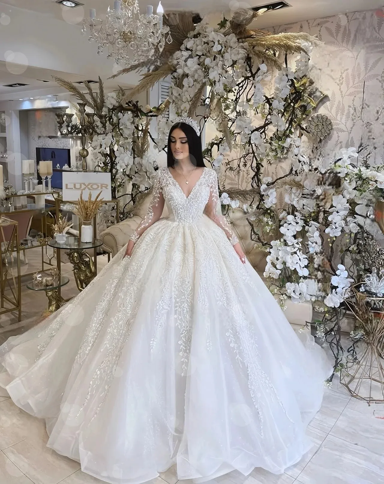 Customized Women's Lace Decal Wedding Dress With Long Sleeves And A Large Skirt Suitable For Weddings Dances And Other Venues