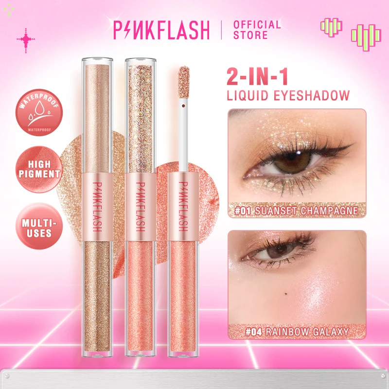 PINKFLASH Glitter Liquid Eyeshadow Liner Double-headed Waterproof High Pigment Lasting Lightweight Eye Shadow Makeup Cosmetics