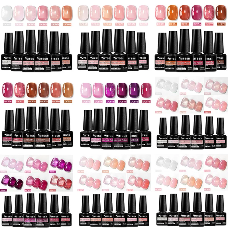 6pcs Nude Jelly Gel Nail Polish Set Summer Nails Sheer Translucent Nail Gel for Manicure Nail Supplies Soak Off UV Led Varnish