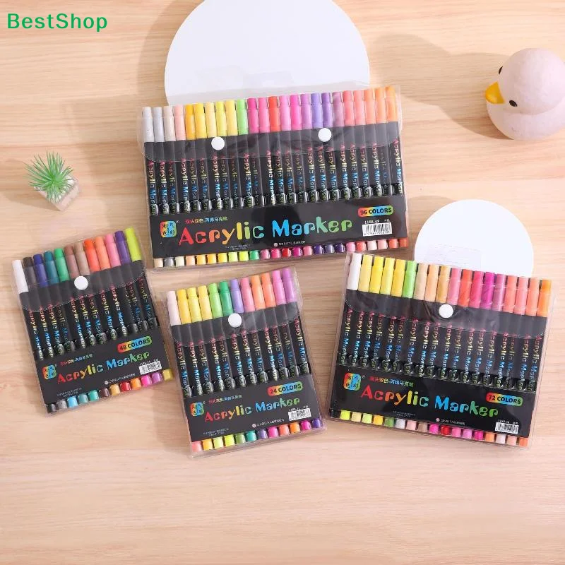 24/48/72/96/120 Colors Dual Tip Acrylic Paint Markers Pens Set - Perfect For Rock Painting, Wood, Fabric, Glass, Canvas, Drawing