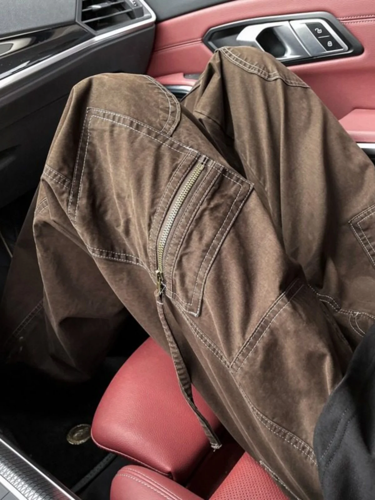 

Deep Brown Men's Work Trousers Summer American Retro Straight Casual Loose Pants Breathable Comfortable Faionable