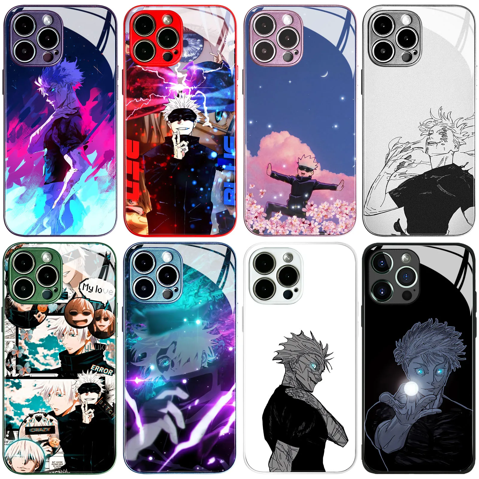 Satoru Gojo Shockproof TPU Glass Manga Phone Protective Case for iPhone Xr Xs 12 13 Mini 11 14 15 16 Pro Max 7 8 15 16 Plus