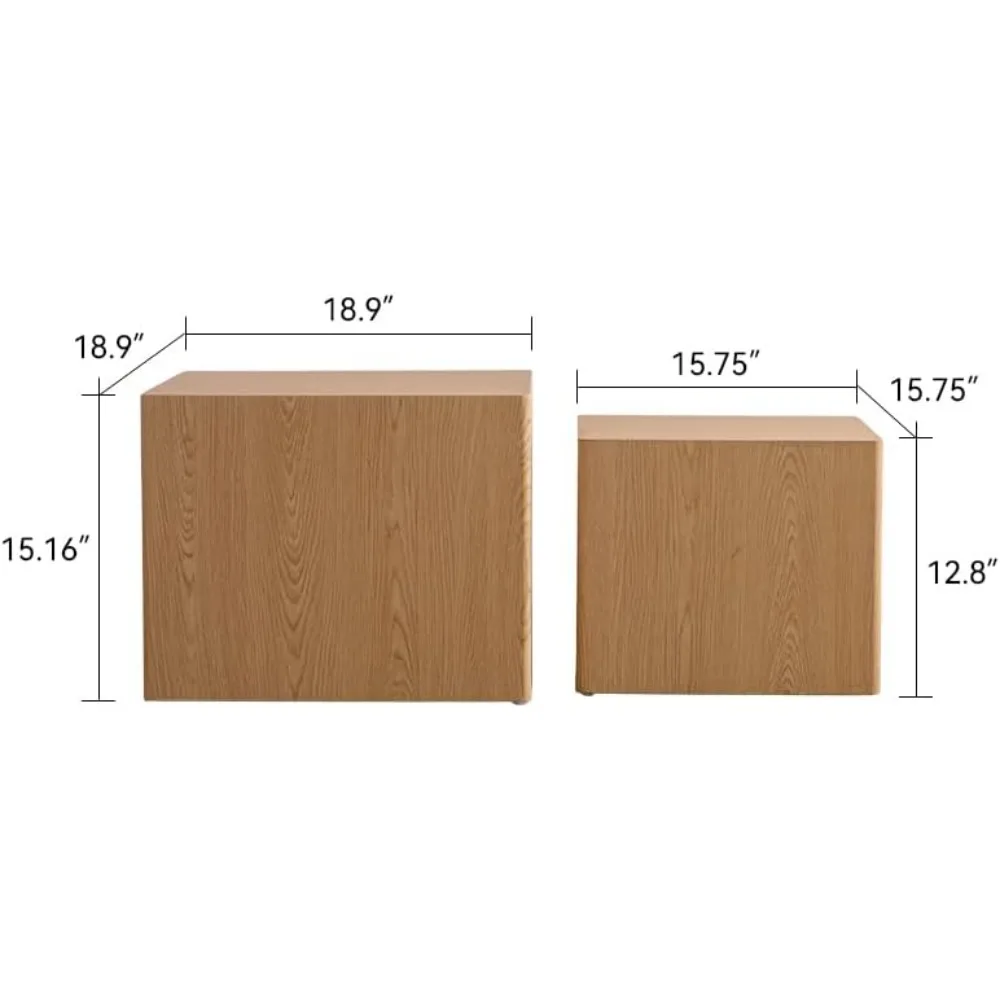 Set of 2 Wood Grain End Table Set Nesting Cube Small Spaces, Living Room, Bedroom