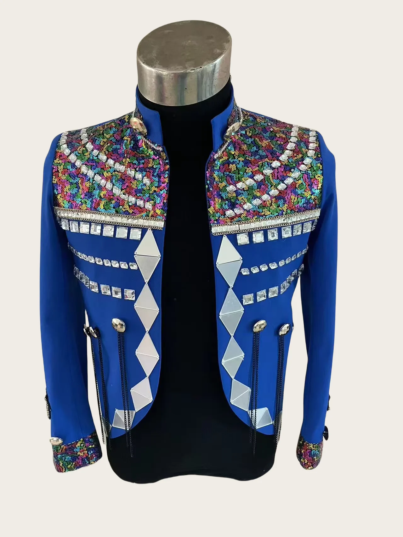 Handmade Colorful Gems Crystal Sequins Suit Jacket Stage Show Host Performance Costumes Nightclub Male Singer Dance Clubwear