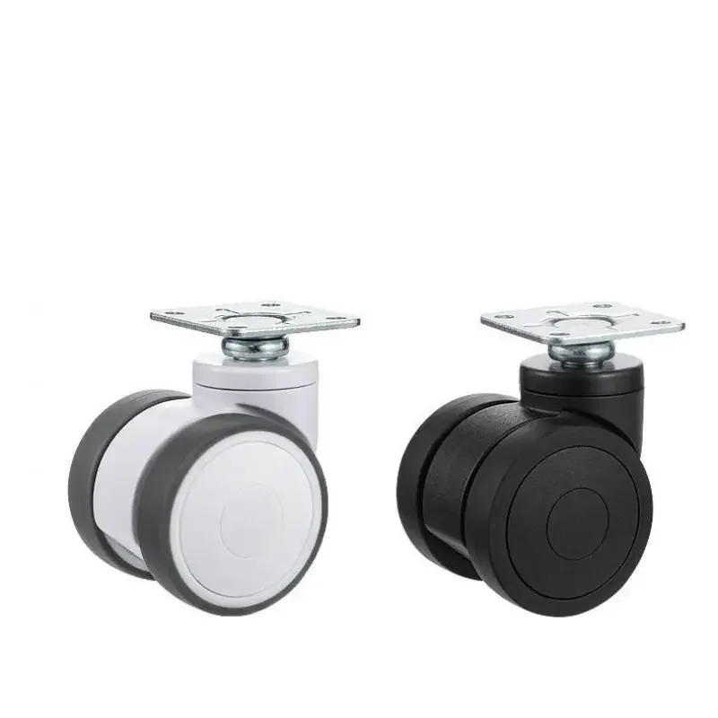 Heavy-Duty Plate Caster Wheels with Brake, Dual Ball Bearings, Rubber Quiet Roll, High Weight Capacity for Furniture, 2in, 4PCs