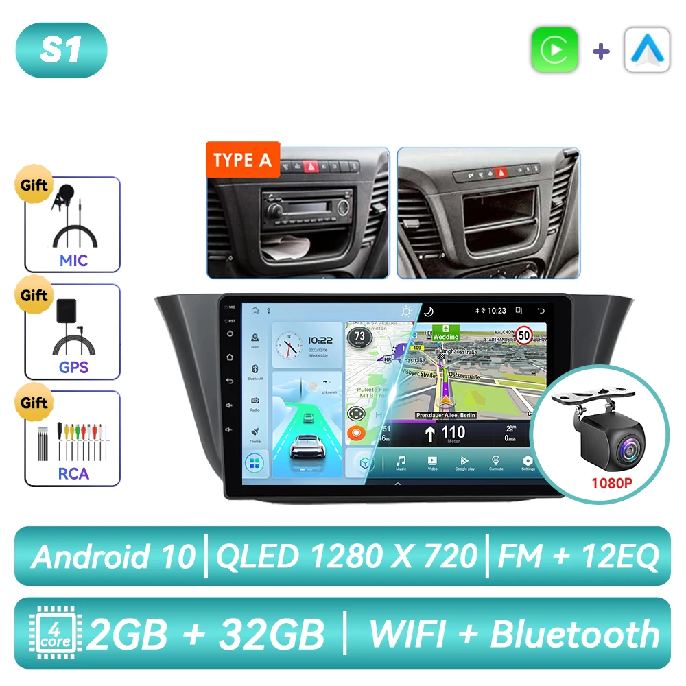 Autoradio met Android-functionaliteit, GPS-navigatie, CarPlay en touchscreen voor Iveco Daily 2013 2014 2015 2016 2017 2018 2019 2020 2021.