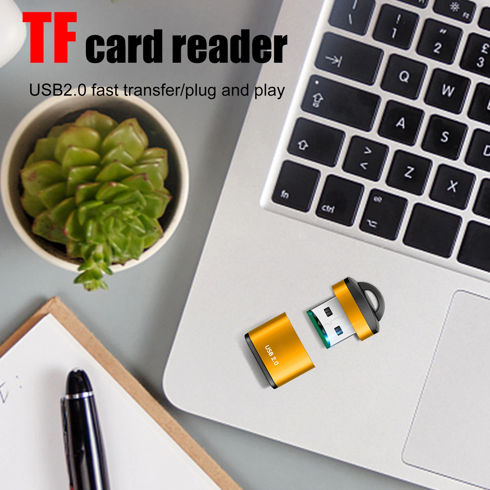 USB 2.0 Mini High Speed Memory Card Reader, Leitor de Celular, MicroSD, Adaptador USB, Plug and Play, USB 2.0