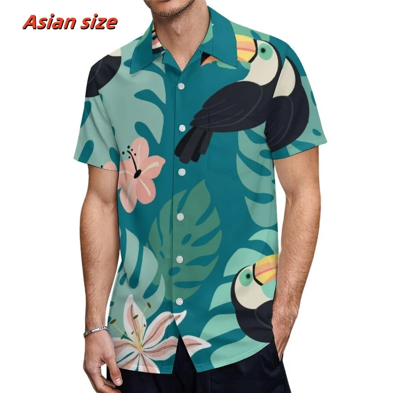 Skeleton Horse Toucan Graphic Beach Shirt For Men Whale Pigeon Tree 3D Printed Hawaiian Shirts Summer Loose Short Sleeve Blouses