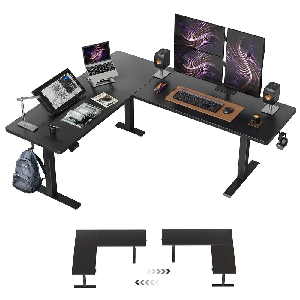 

75x63 L Shaped Standing Desk, Electric Height Adjustable L Shaped Desk, Suitable for Home Office, Black