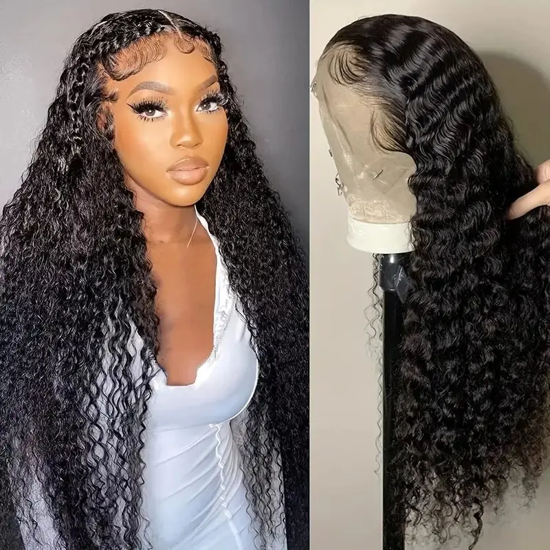 150% Curly Natural Black 13x4 Lace Front Deep Wave Frontal Full 40 Inch 5x5 Glueless  Wig For Women Human Hair Wigs