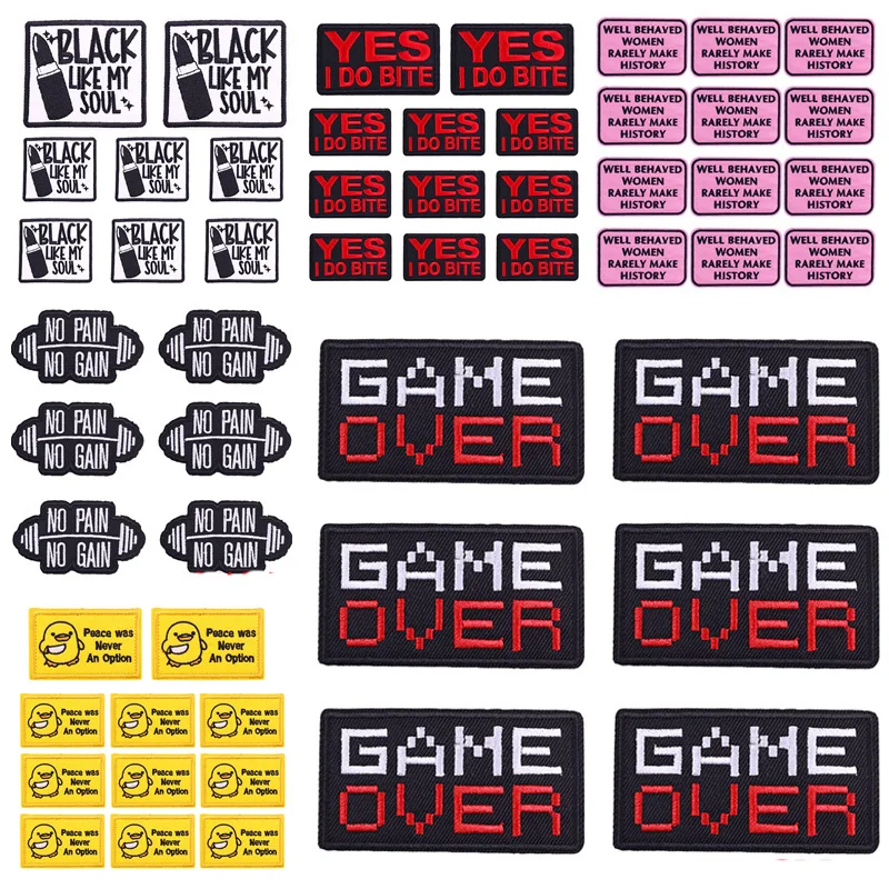 10 Stück/Set Game Over Buchstaben-Aufnäher zum Aufbügeln auf Kleidung, Hippie-Warnschild, bestickte Aufnäher für Kleidung, Jacken, zum Aufnähen