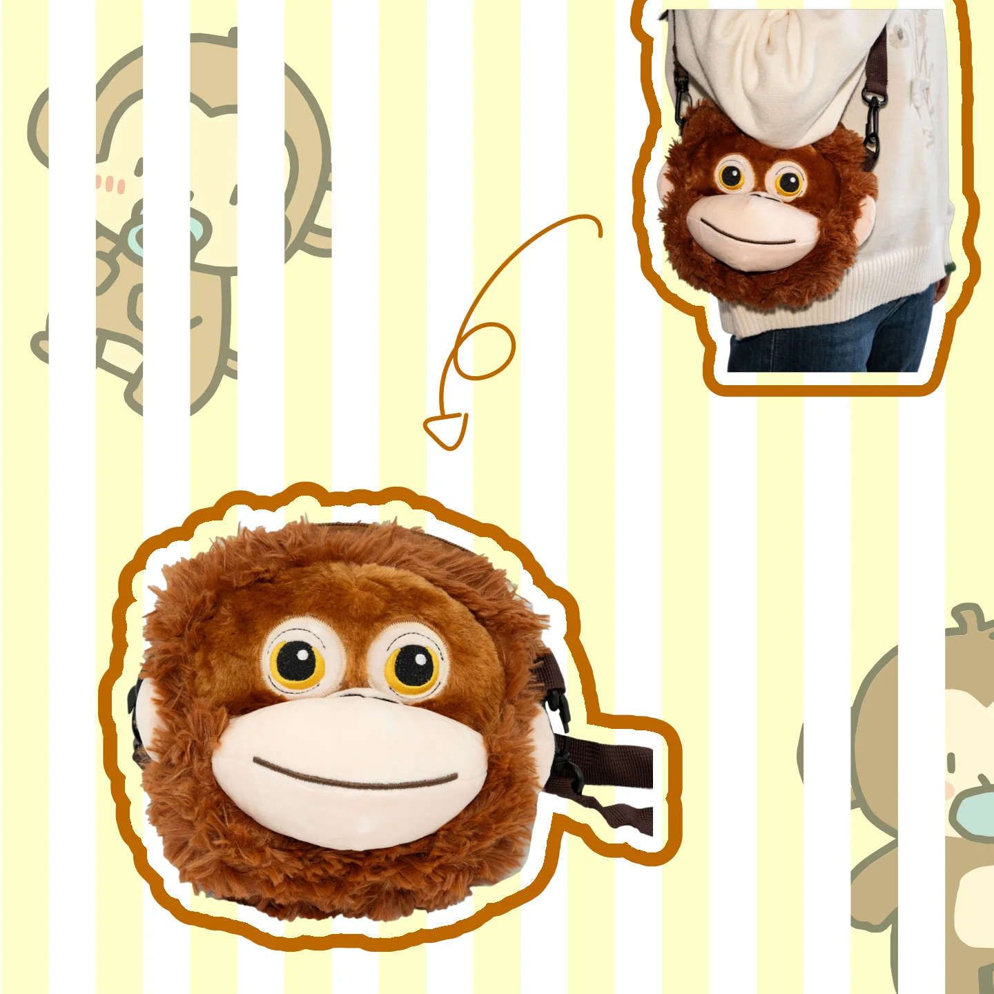 

New Monkey Plush Bags Cute Cartoon Plush Crossbody Bag Funny Student Daily Casual Shoulder Bag Birthday Gifts