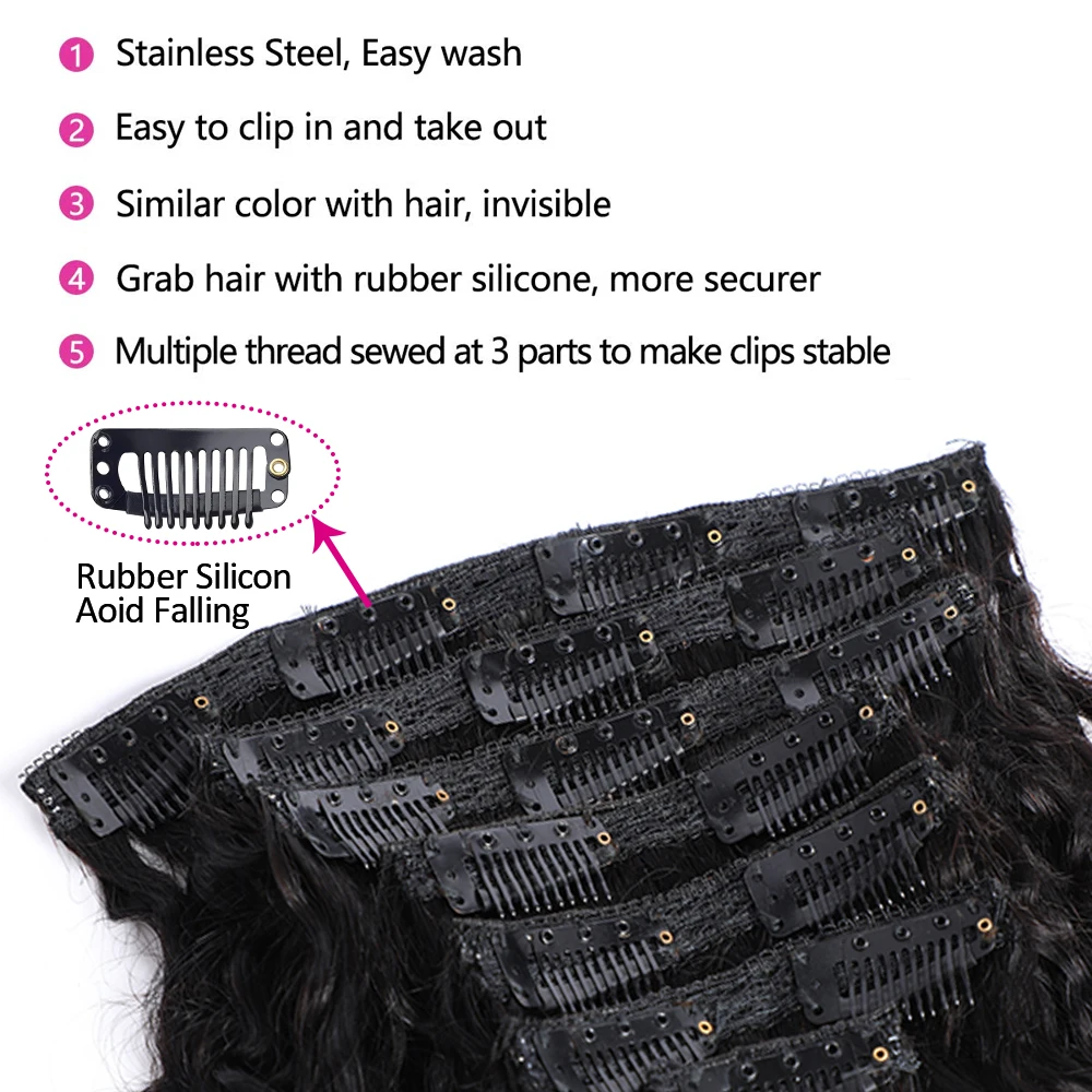 Megeen-extensiones de cabello humano rizado con Clip recto, extensiones de cabello Remy brasileño, Yaki, 120g, 8 unidades por juego