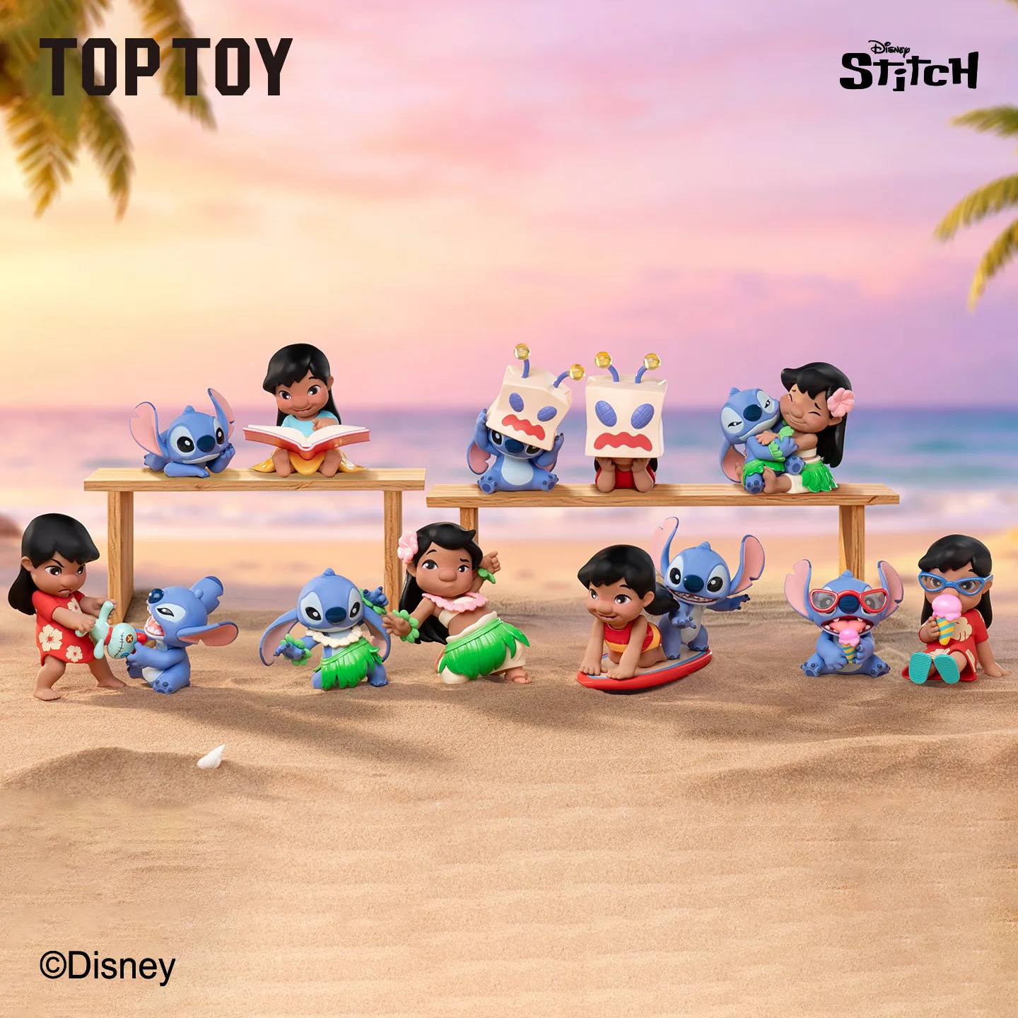 TOPTOY Stitch And Lilo Happy Daily Blind Box Collectible Figurine Removable Accessory Desktop Ornament Birthday Gift