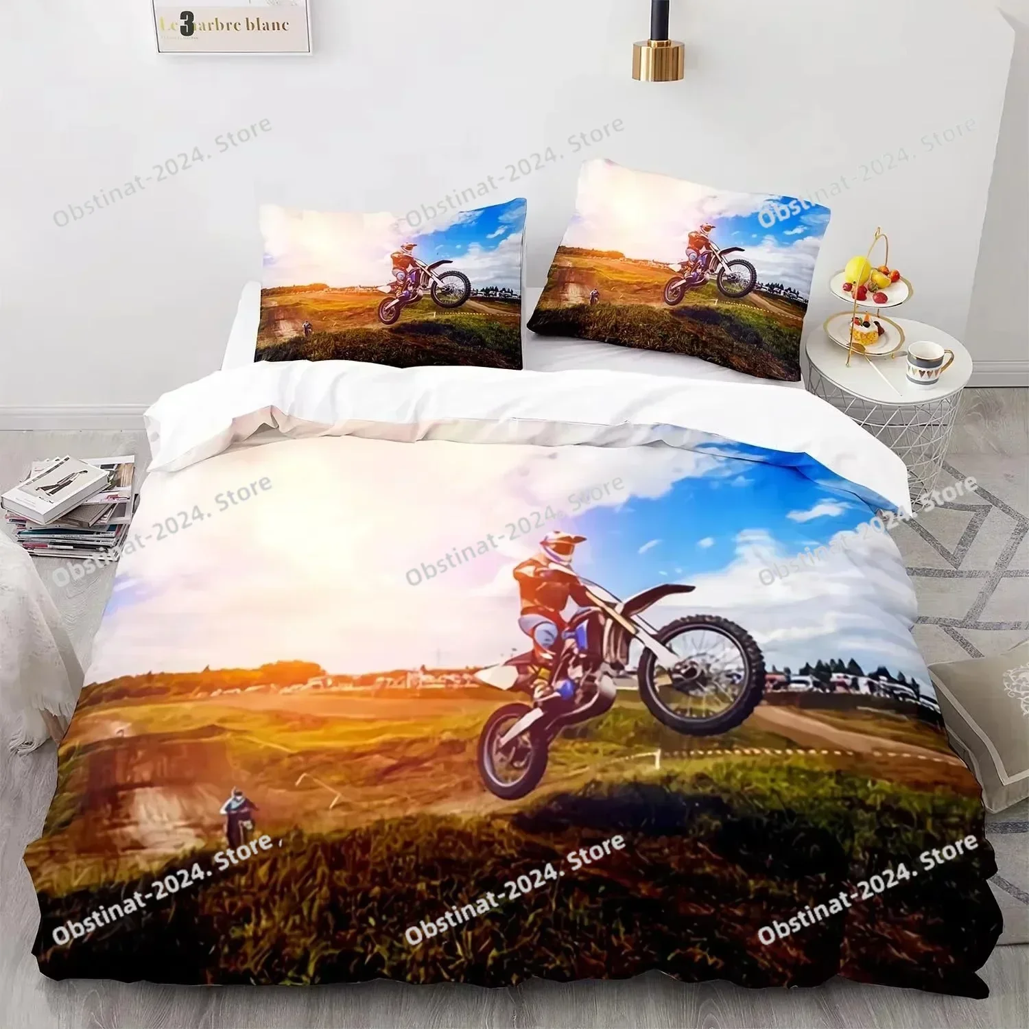 2025 New Extreme Sport Off-road Stunt Motorcycle Bedding Set Single Twin Full Queen King Size Bed Set Aldult Bedroom Duvetcover