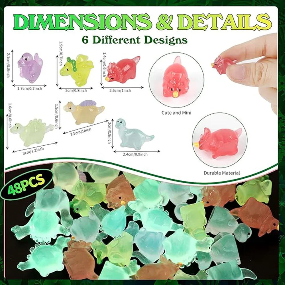 48PCS Mini Luminous Dinosaur Miniature Figurines,Glow in Dark Resin Dinosaur Dino Figures for Fairy Garden Micro Landscape