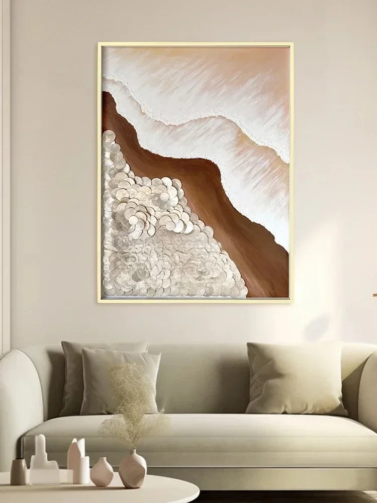 A  European light luxury shell decorative painting, high-end living room entrance sofa background hanging painting