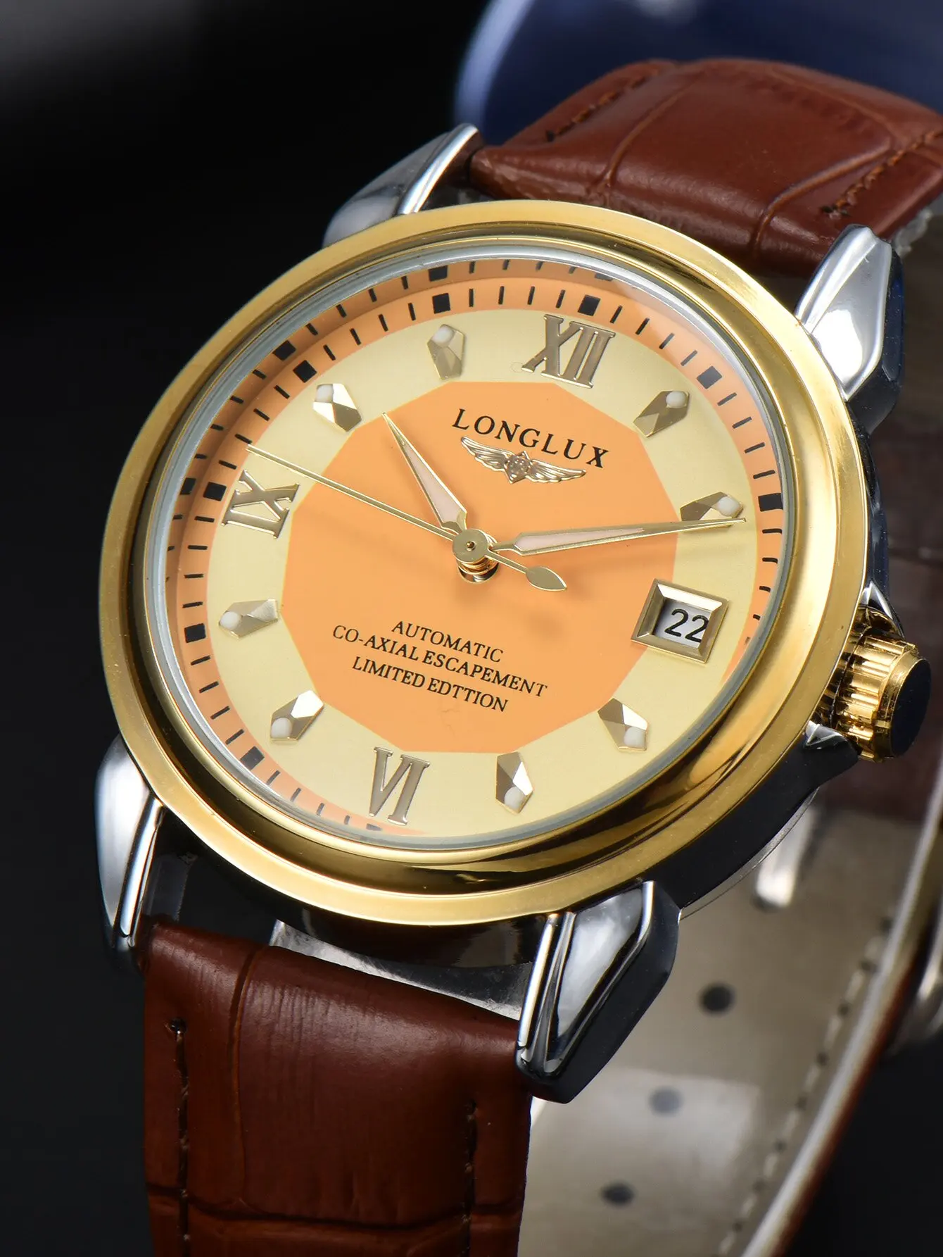 LONGLUX orologio automatico da uomo affari per il tempo libero incontri orologi da polso meccanici giorno data orologio da uomo in pelle impermeabile regalo da uomo